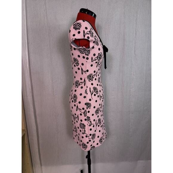 Vintage ZOKAI Womens Dress Pink Black Size Small Midi Floral Sheath Y2K D908 - Picture 5 of 9